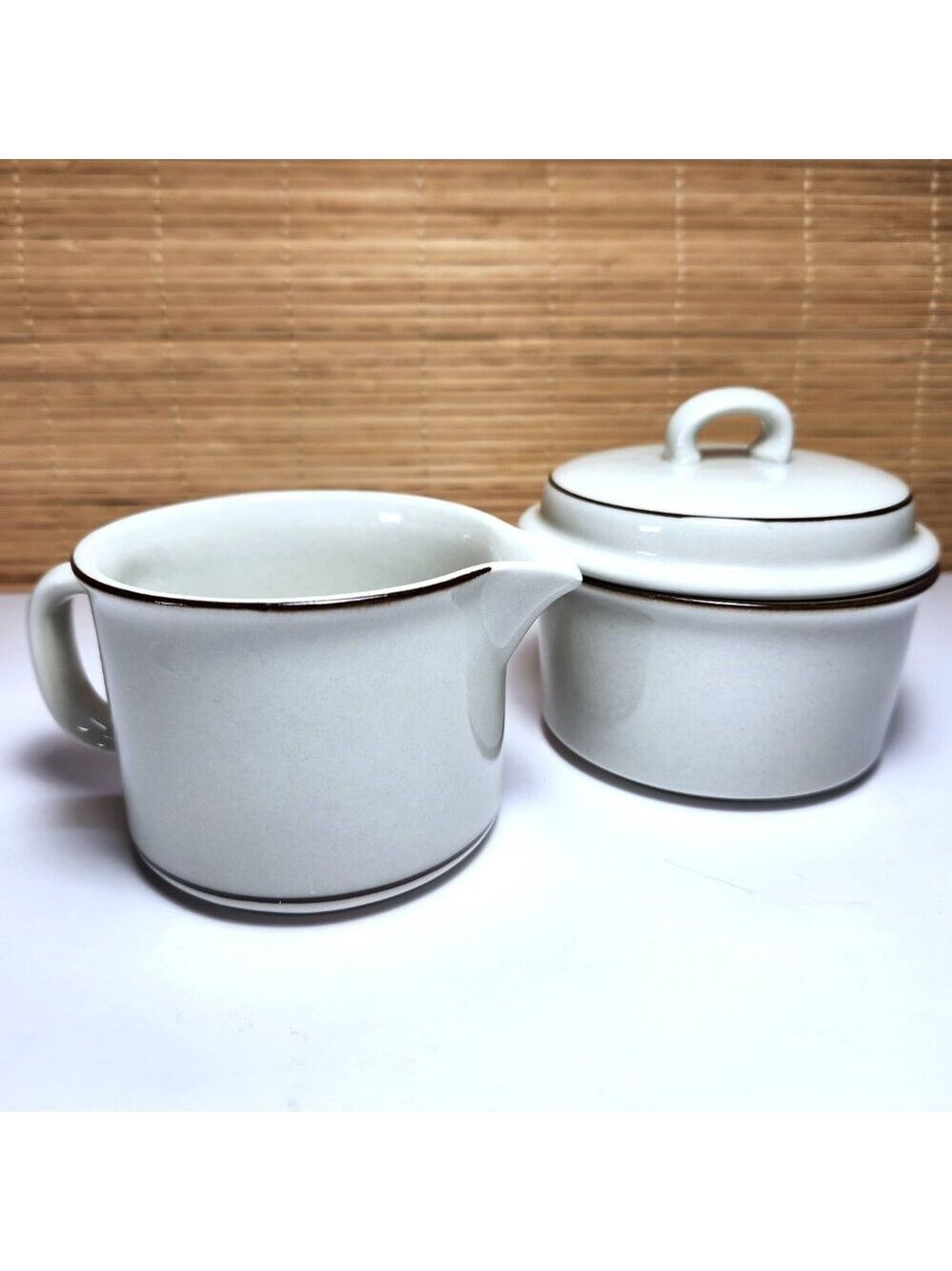 Arabia Fennica Cream & Sugar Set White Brown Stoneware Finland Scandinavian
